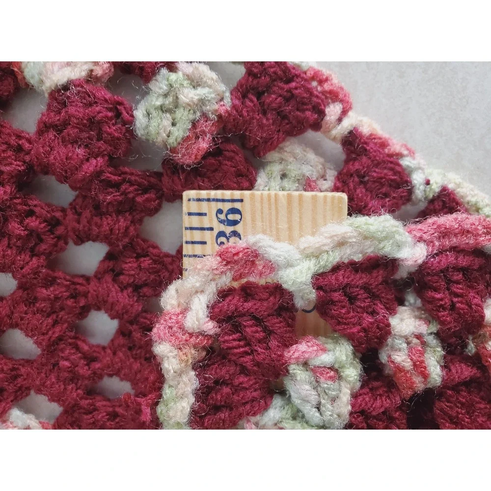 Handmade Moody Cottagecore Crochet Blanket Maroon Granny Square Boho Afghan